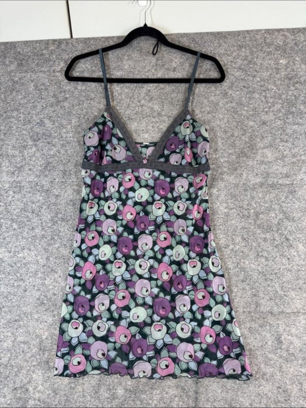 Y2K Floral Print Chemise Slip Tunic Dress Purple Small Cottagecore Festival - Picture 2 of 13